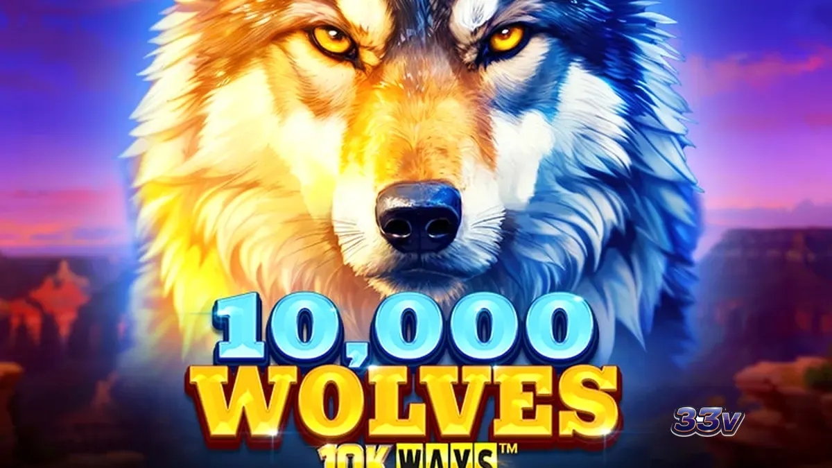 Tampilan visual slot 10,000 Wolves 10K Ways dengan tema serigala